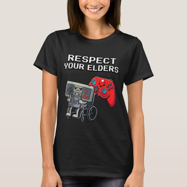 Respect Your Elders Retro Gaming Funny Gamer Contr T-Shirt (Front)