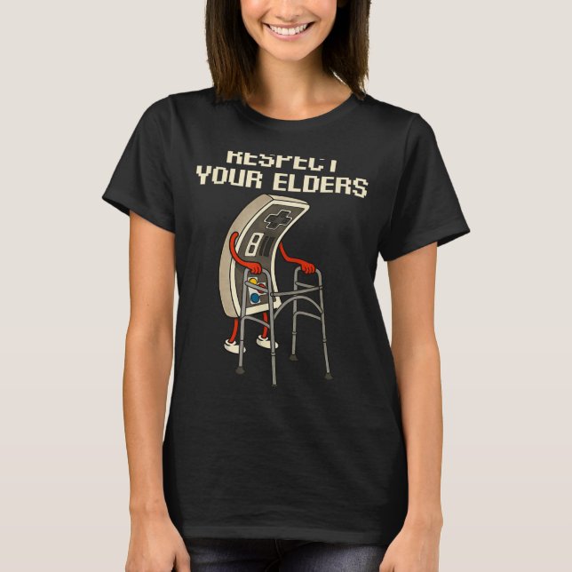 Respect Your Elders Retro Gaming Funny Gamer Contr T-Shirt (Front)