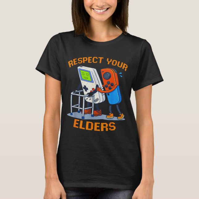 Respect Your Elders Retro Gaming Funny Gamer Contr T-Shirt (Front)