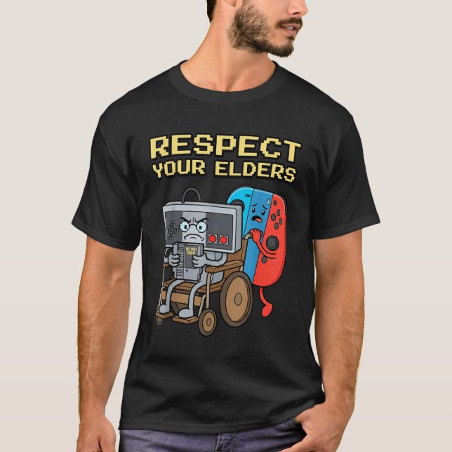 Respect Your Elders Retro Gaming Funny Gamer Contr T-Shirt (Front)