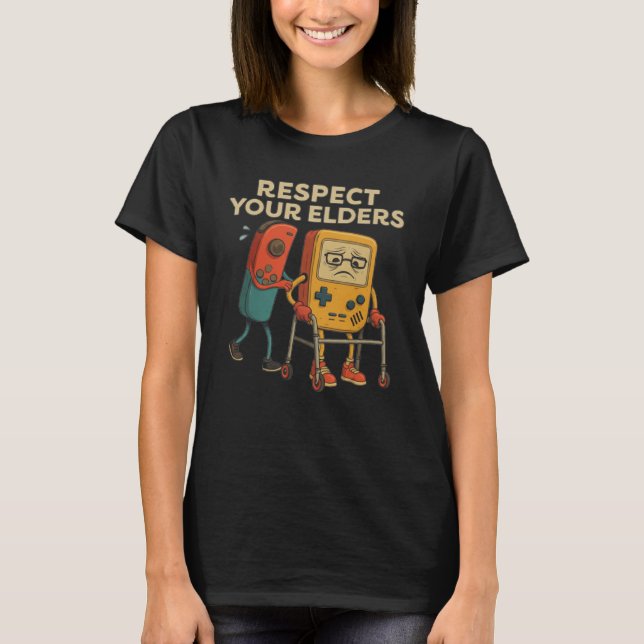 Respect Your Elders Retro Gaming Funny Gamer Contr T-Shirt (Front)