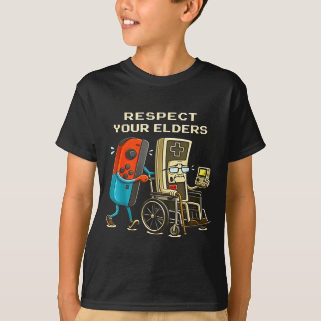 Respect Your Elders Retro Gaming Funny Gamer Contr T-Shirt (Front)