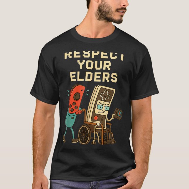Respect Your Elders Retro Gaming Funny Gamer Contr T-Shirt (Front)