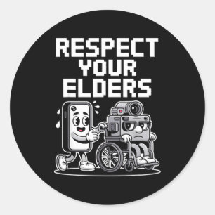 Respect Your Elders Retro Tech Camera Phone Cartoo Classic Round Sticker