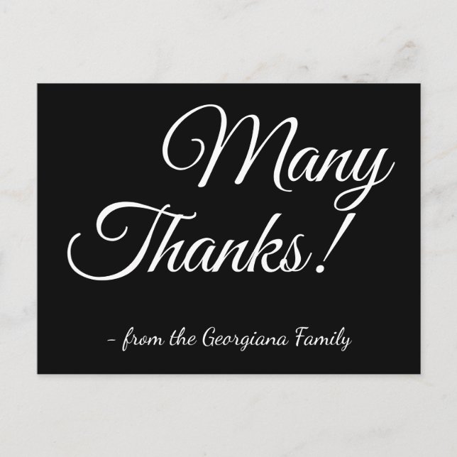 Respectable, Elegant "Many Thanks!" Postcard (Front)