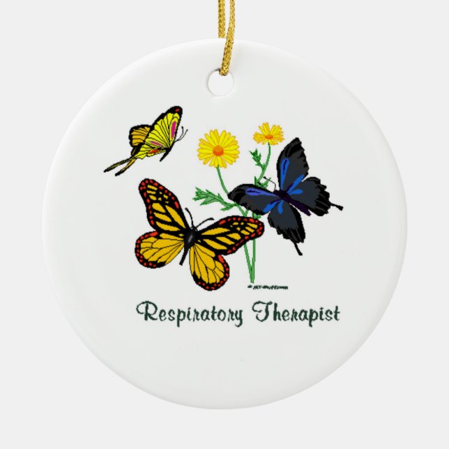 Respiratory Therapist Butterflies Ceramic Tree Decoration (Front)