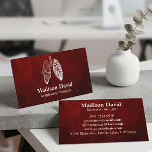 Respiratory therapist pulmonologist Red Business Card