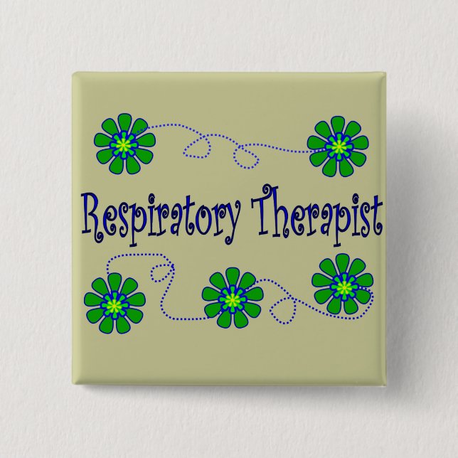 Respiratory Therapist Retro Flowers Design 15 Cm Square Badge (Front)