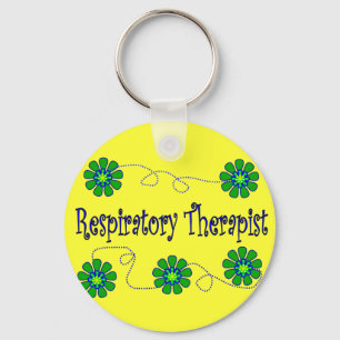 Respiratory Therapist Retro Flowers Design Key Ring
