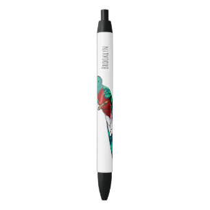Resplendent quetzal bird cartoon illustration black ink pen