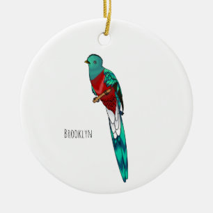 Resplendent quetzal bird cartoon illustration ceramic tree decoration