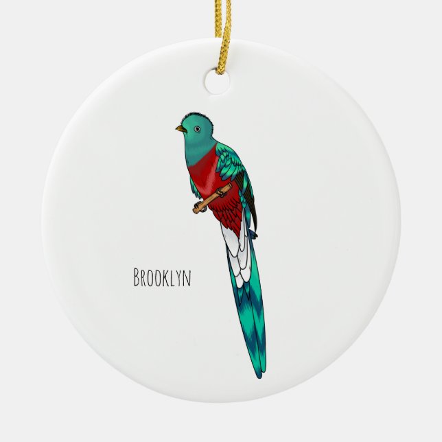 Resplendent quetzal bird cartoon illustration  ceramic tree decoration (Front)