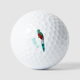 Resplendent quetzal bird cartoon illustration golf balls