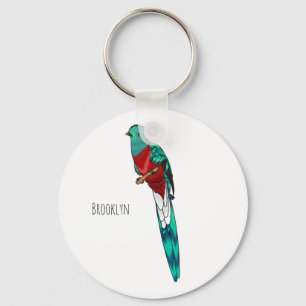 Resplendent quetzal bird cartoon illustration key ring