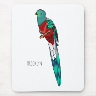 Resplendent quetzal bird cartoon illustration mouse pad