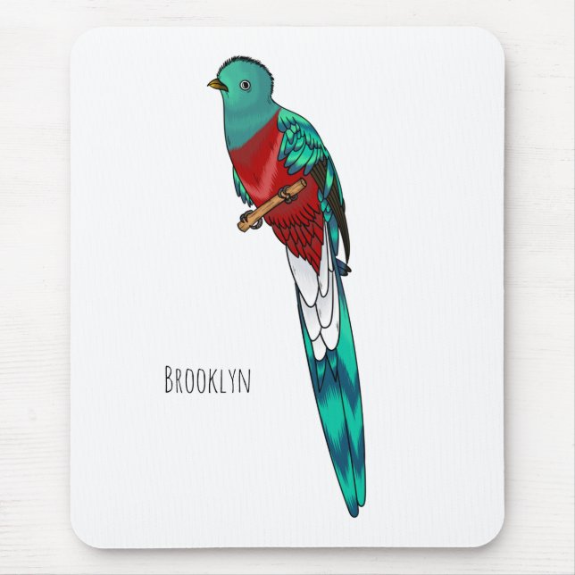 Resplendent quetzal bird cartoon illustration mouse pad (Front)