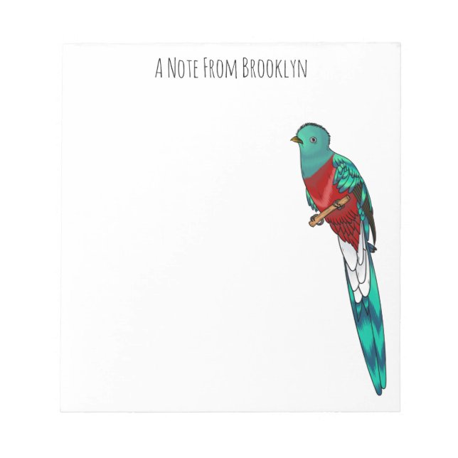 Resplendent quetzal bird cartoon illustration notepad (Front)