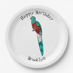 Resplendent quetzal bird cartoon illustration paper plate