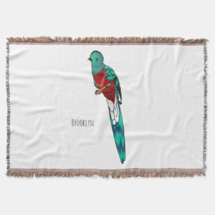 Resplendent quetzal bird cartoon illustration throw blanket