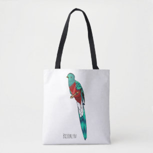 Resplendent quetzal bird cartoon illustration  tote bag