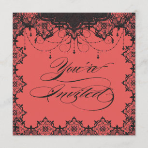 Resplendent Romance Lace Coral Invitation