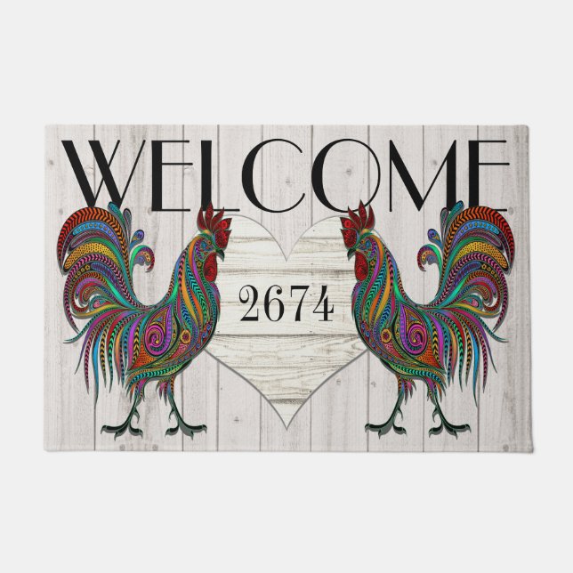Resplendent Rooster Roost Welcome Door Mat (Front)