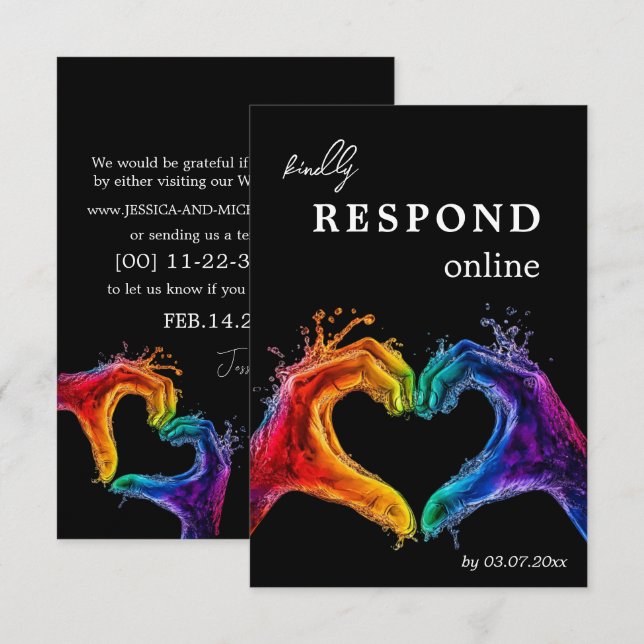 🌈❤️Respond ONLINE Heart of Pride wedding RSVP Card (Front/Back)