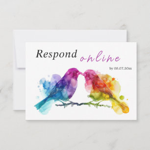 Respond Online LGBTQ+ Rainbow Lovebirds RSVP Card