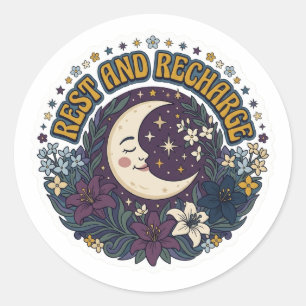 Rest and Recharge Moon Sticker - Retro 70s Celesti