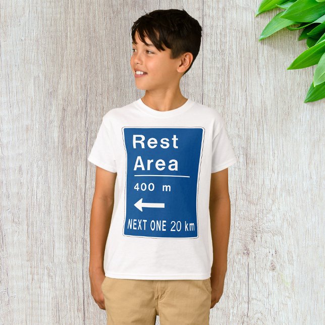 Rest Area 400m Left Road Sign T-Shirt (Creator Uploaded)