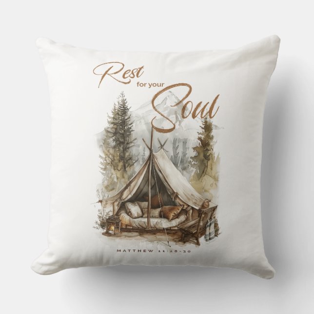 Rest For Your Soul Christian Boho Decor Pillow (Front)