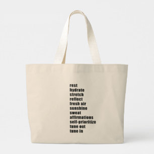 Rest Hydrate Stretch Reflect Sunshine Sweat Large Tote Bag