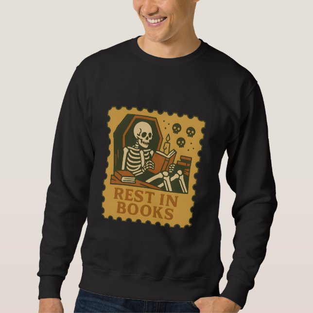 Rest in Books – Gothic Skeleton Reader Shirt (Front)