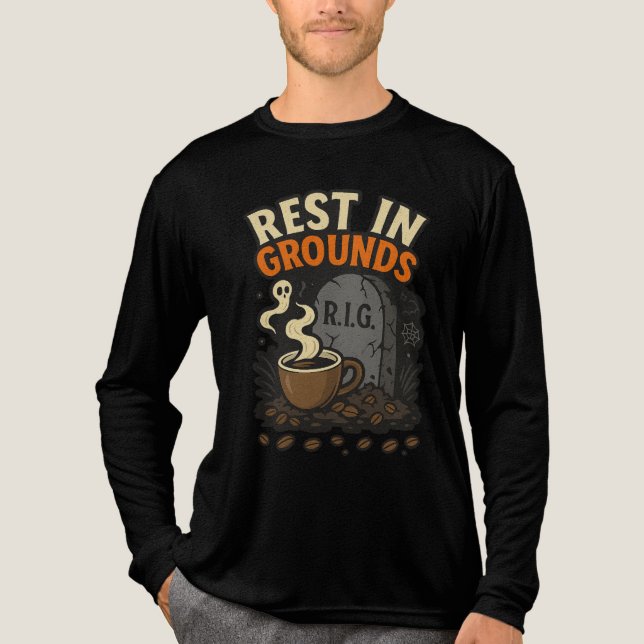 Rest In Grounds Spooky Coffee Lover Halloween Tri-Blend Shirt (Front)