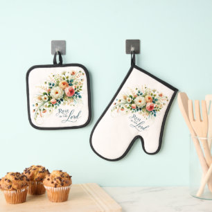 Rest in the Lord floral Oven Mitt & Pot Holder Set