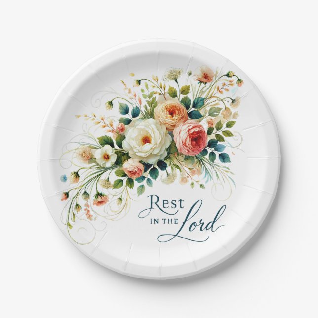 Rest in the Lord floral Paper Plate (Front)