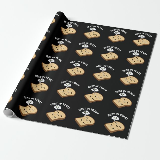 Rest In Yeast Funny Bread Puns Dark BG Wrapping Paper (Unrolled)