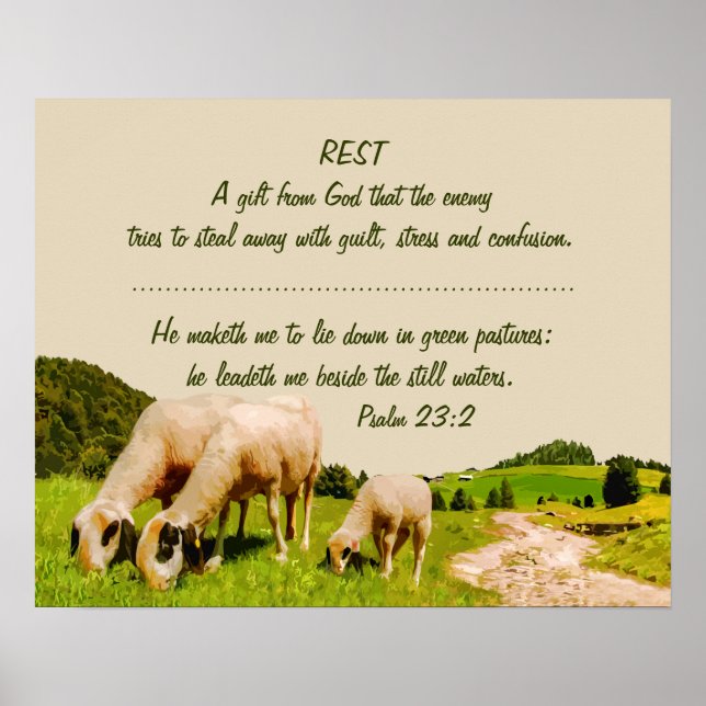 Rest Inspirational Psalm 23:2 Quote Poster (Front)