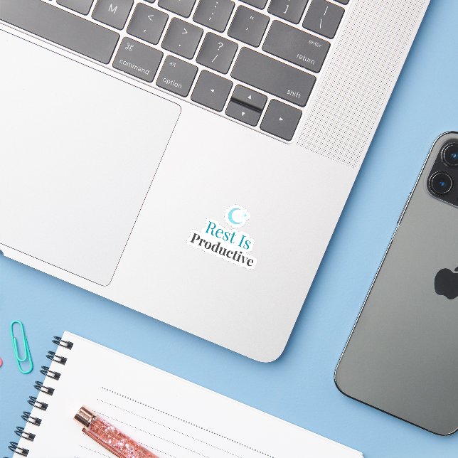 Rest Is Productive – Minimal Aesthetic Sticker (Laptop w/ iPhone)