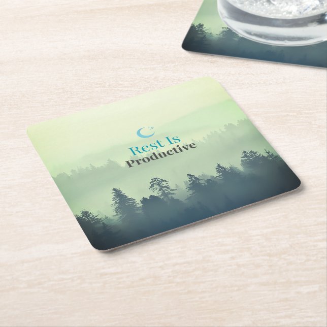 Rest Is Productive – Minimal Motivational Drink Co Square Paper Coaster (Angled)