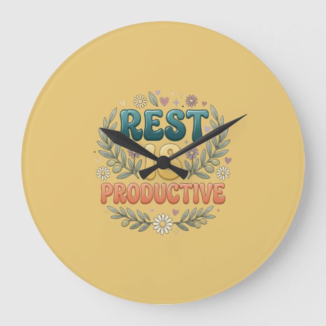 Rest Is Productive | Self Care & Slow Living Inspi Large Clock (Front)