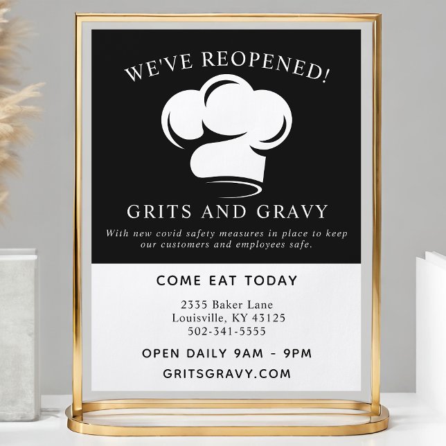 Restaurant Black White Chef Hat Covid Reopening Flyer (Creator Uploaded)