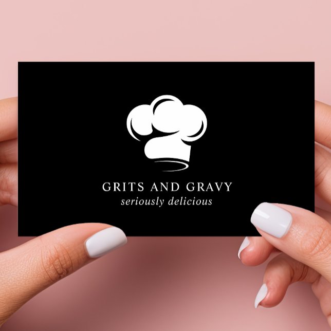 Restaurant Black White Chef Hat Logo Business Card (Creator Uploaded)