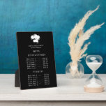 Restaurant Black White Chef Hat Menu Price Plaque<br><div class="desc">Restaurant Black White Chef Hat Menu Price plaque. This professional plaque is a great no-touch way to display your salon services or price list in light of the covid 19 corona virus pandemic. Personalise this custom design with your own text,  colours,  and logo.</div>