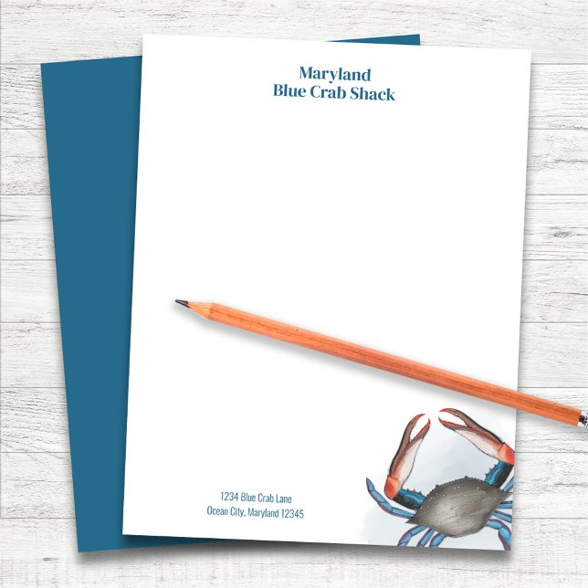 Restaurant Blue Crab Business Custom Custom Letterhead (Blue Crab Personalized Stationery Letterhead.)