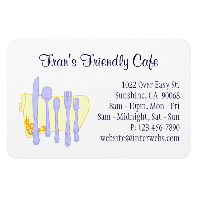 Restaurant Business Card Blue Yellow Custom 4"x6" Magnet (Horizontal)