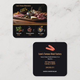 restaurant business card featuring entrees