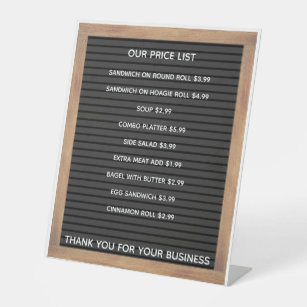 Restaurant Cafe Coffee Shop Store Price List Pedestal Sign