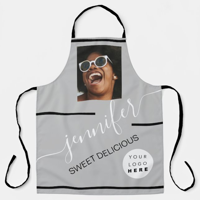 Restaurant Cakes Coffe Shop  Photo Logo Grey Apron (Front)