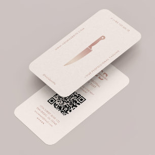 Restaurant Chef Knife Pastel Pink Elegant Modern Business Card